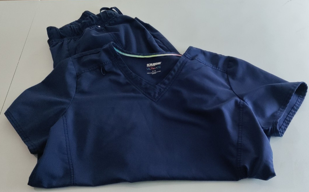 Scrubstar Ultimate Scrub Pants Joggers Shirt Set Womens Indigo Blue XL Uniform