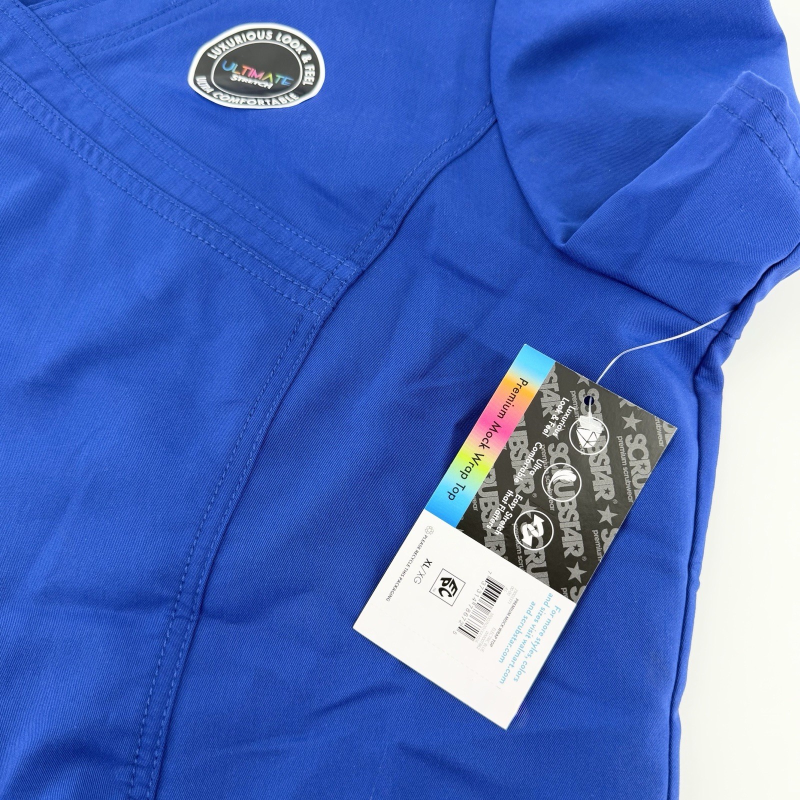 Scrubstar Ultimate Mock Wrap Scrub Top Womens XL NWT Electric Blue V-Neck Pocket