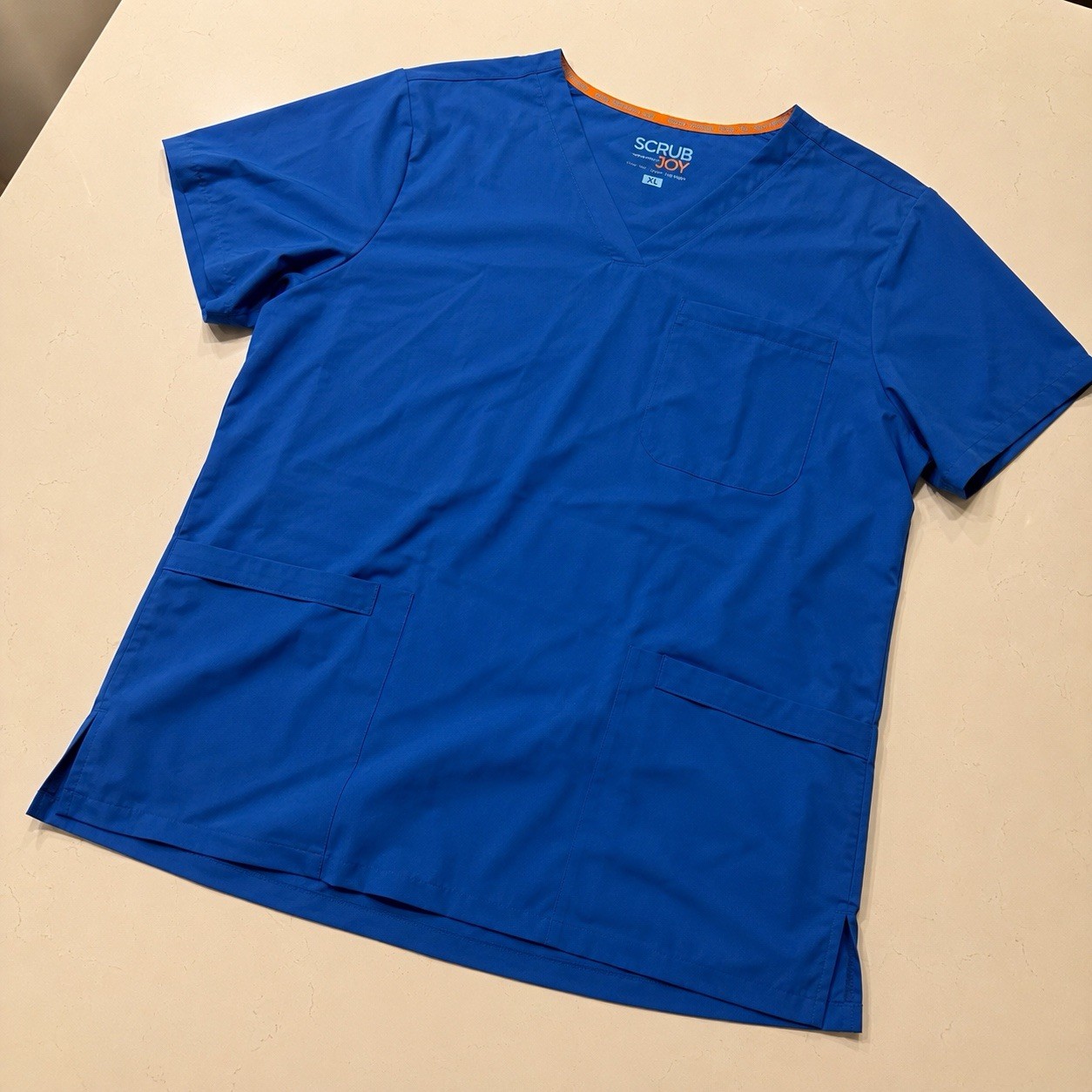Scrub Joy Scrub Top XL Blue V Neck Medical Healthcare Nurse Uniform Top