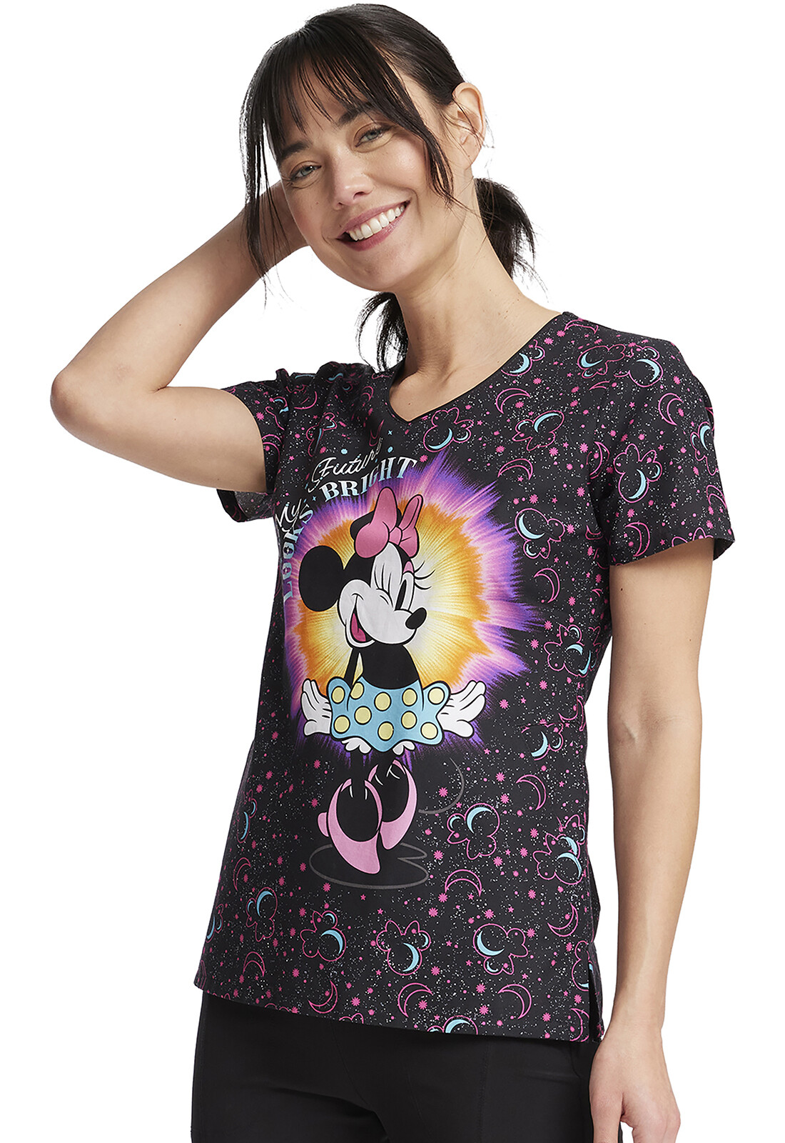 Minnie Mouse Cherokee Scrubs Tooniforms Disney V Neck Top TF626 MNGH
