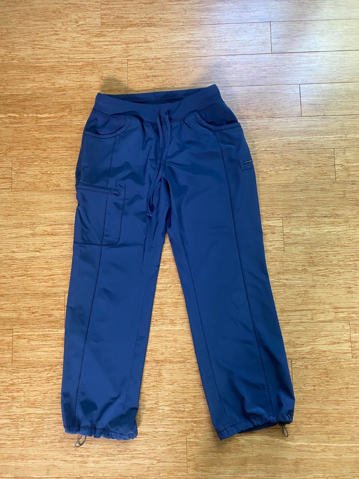 Cherokee Womens Scrub Pants, Stretch Cargo with Ankle Drawstring, M Petite, Navy