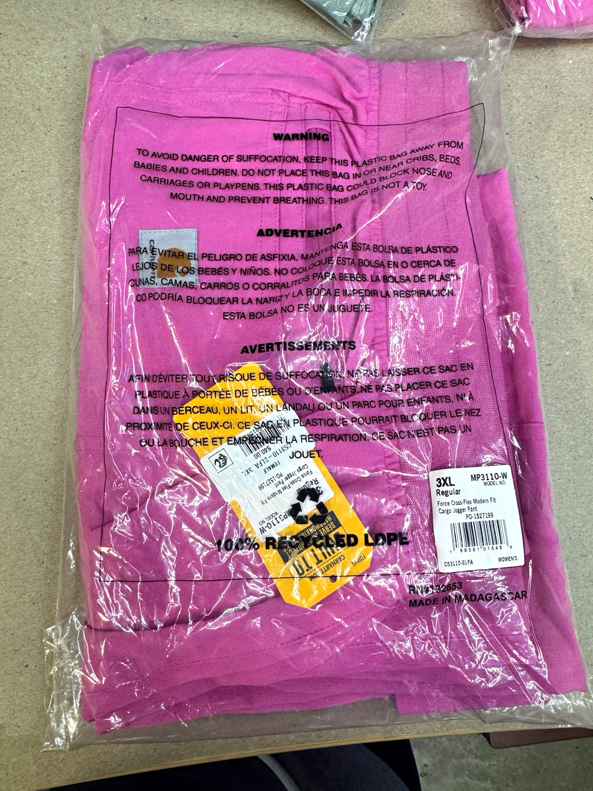 Carhartt Force Cross-Flex Women’s Cargo Jogger Pants 3XL Reg Pink MP3110-W