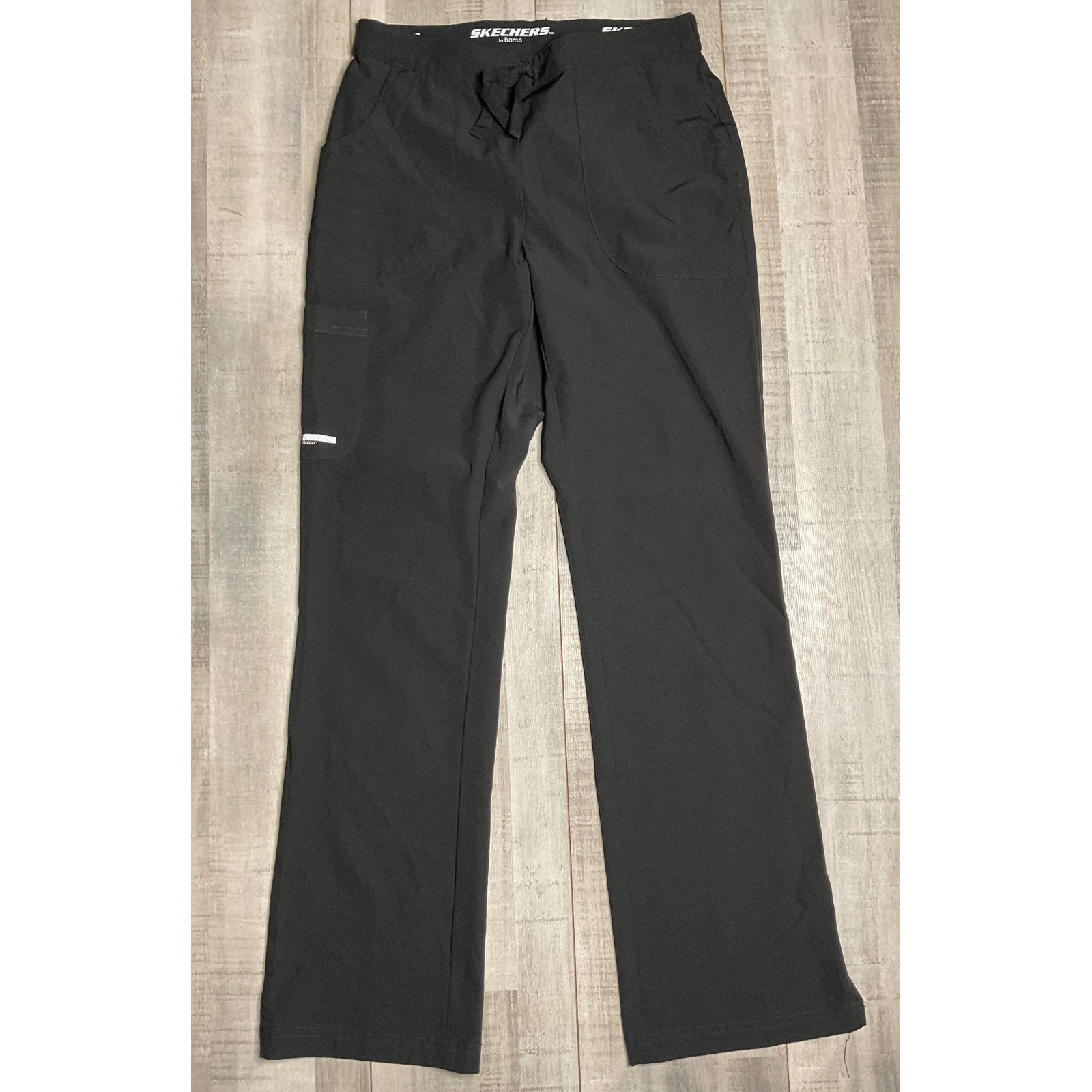 Skechers by Barco Womens Black Cargo Scrub Pants Small Straight Leg Drawstring