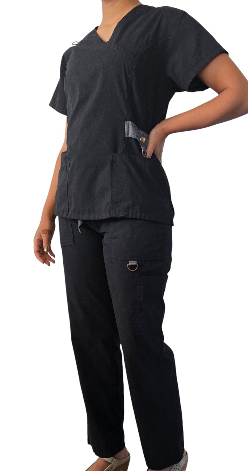 Medgear Scrub Set -Top & Jogger Pants Womens Black Model Is Size 4