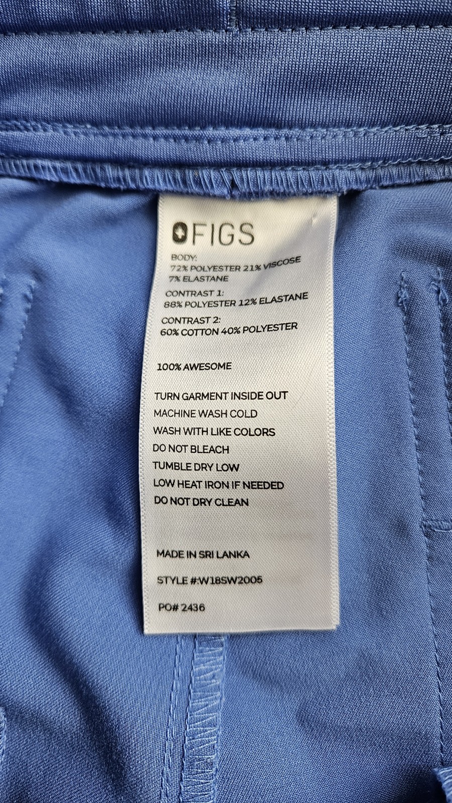 FIGS Scrub Pants Womens Yoga Waist Band Cuffed Ankle Small Blue Drawstring 2666