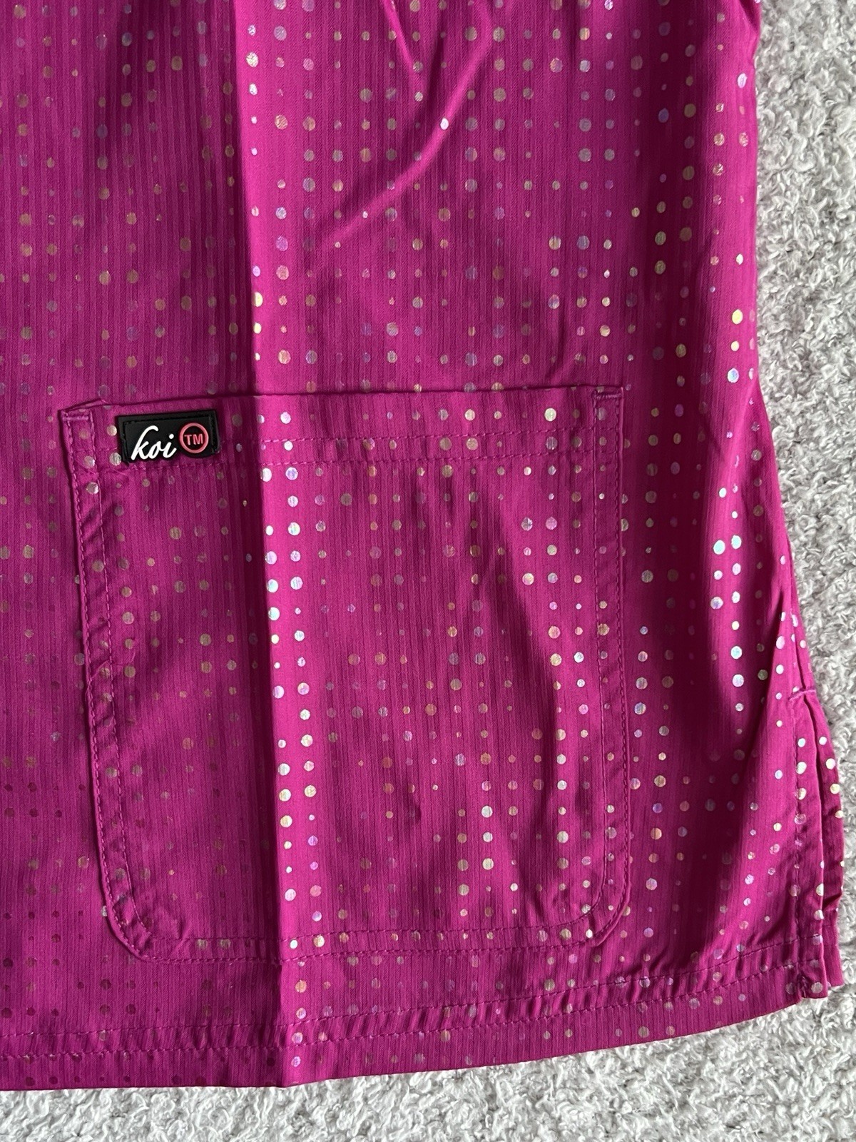 Koi Lite Scrub Top Women’s Large Iridescent Azalea Pink Sparkle Nursing Medical