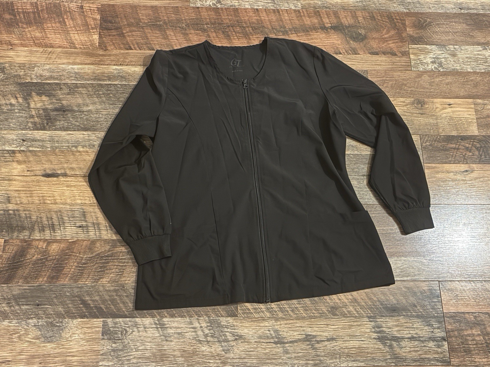 GT Performance Womens Size L Black Zip Scrub Jacket Full Zip Up Polyester
