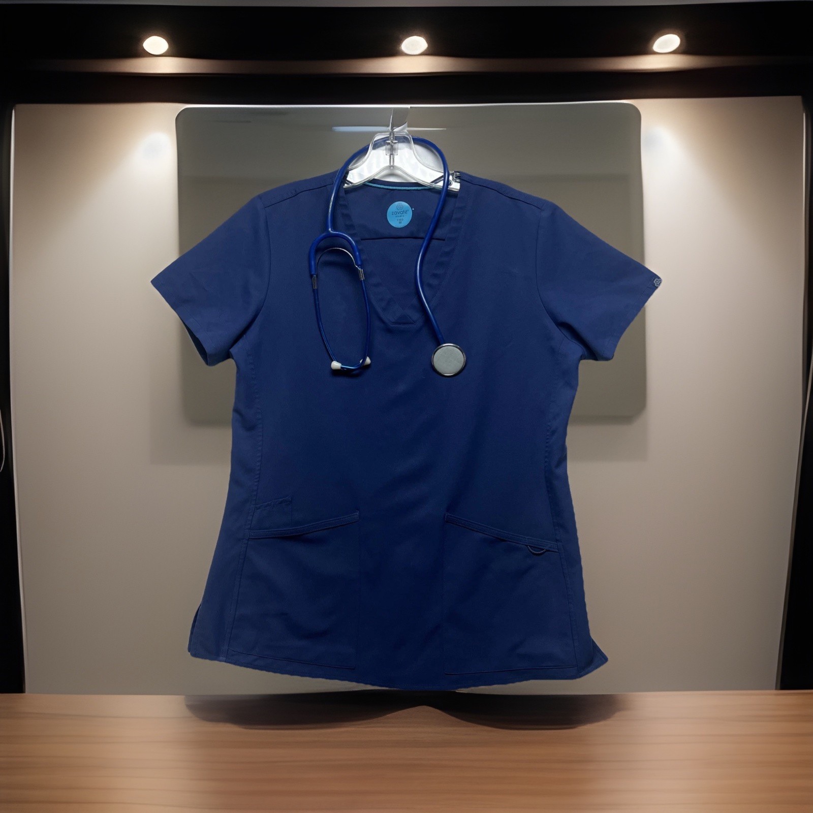 Zavate Medical Scrub Woman’s Top Size M Blue Short Sleeve Front Pockets