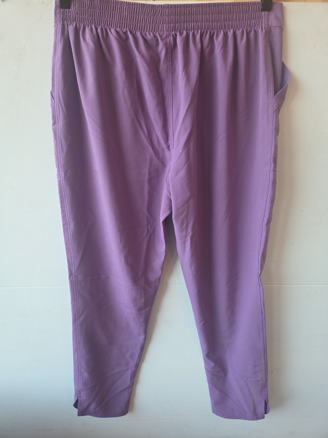Womens Purple Large Scrub Pants Slim Flat Front Waisted Pants Slit Ankle – C1