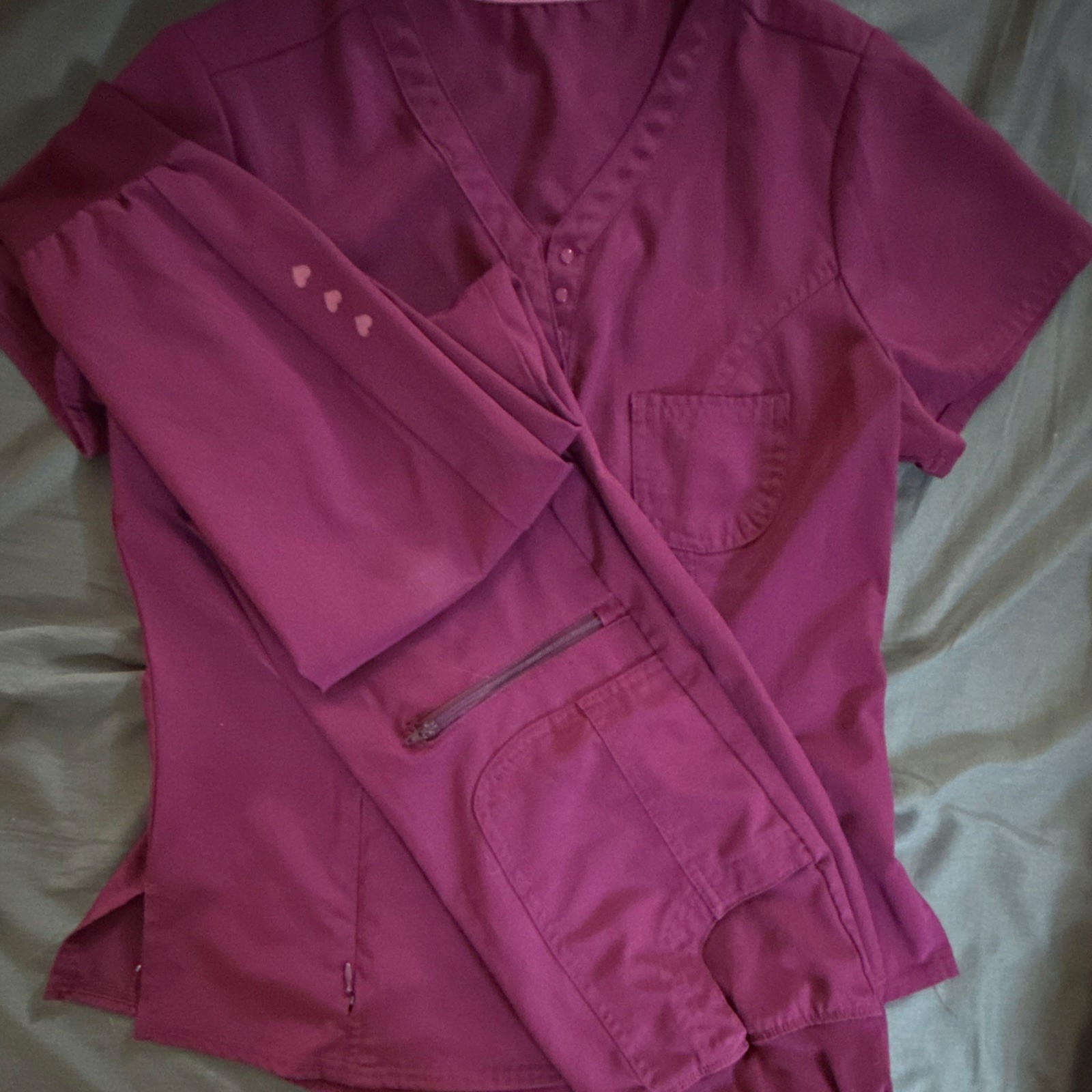 Grey’s Anatomy Women’s Scrub Set Top & Pants Size xs Purple Solid Cotton Blend