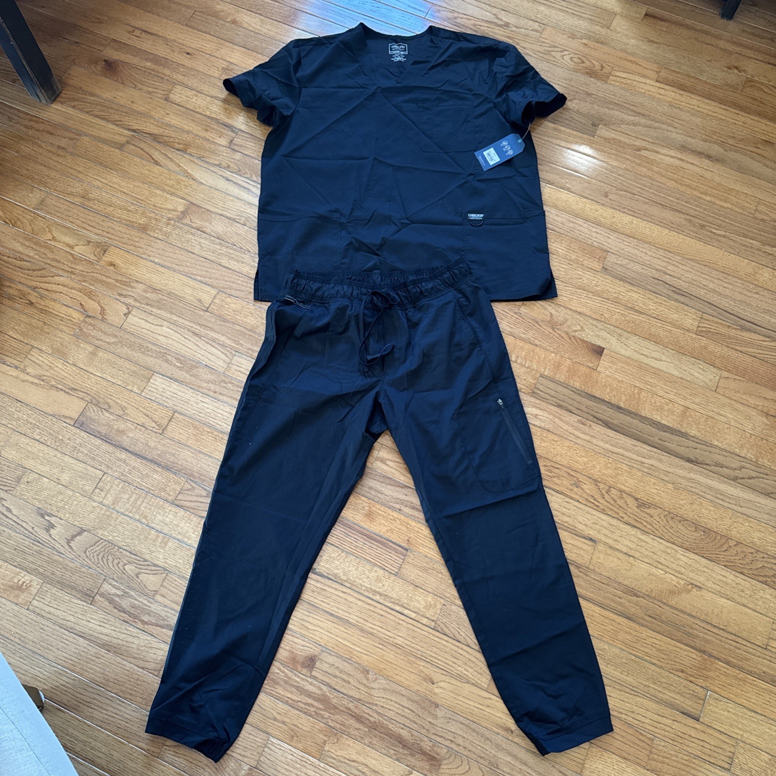 Cherokee Men’s Scrub Sets (2 black, 1 pewter, 1 navy) L top, L short pants