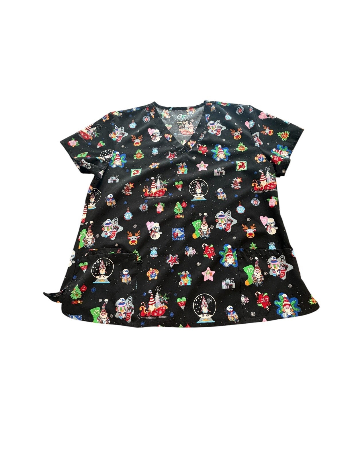 GT performance Medical Nursing Scrub Countdown to Christmas XL scrub top NWOTS