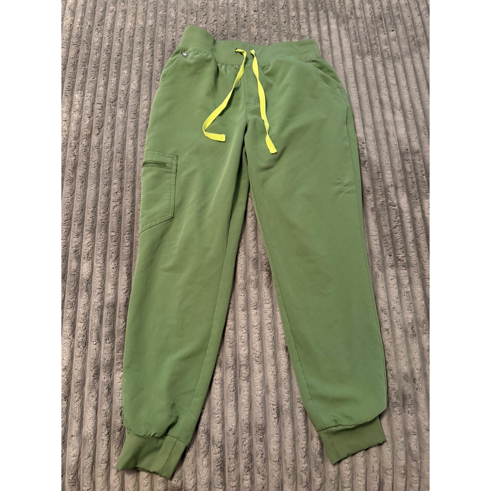 FIGS Zamora Jogger Scrub Pants Moss Green Neon Yellow Drawstring Womens Small