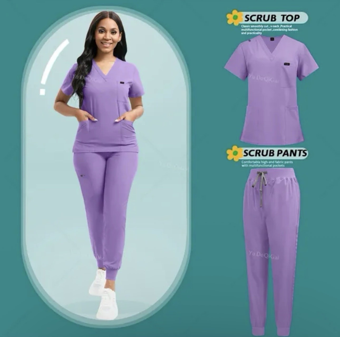 Ya De Qi Gai Women’s Medical Solid Color Scrub Set – Multiple Colors Available