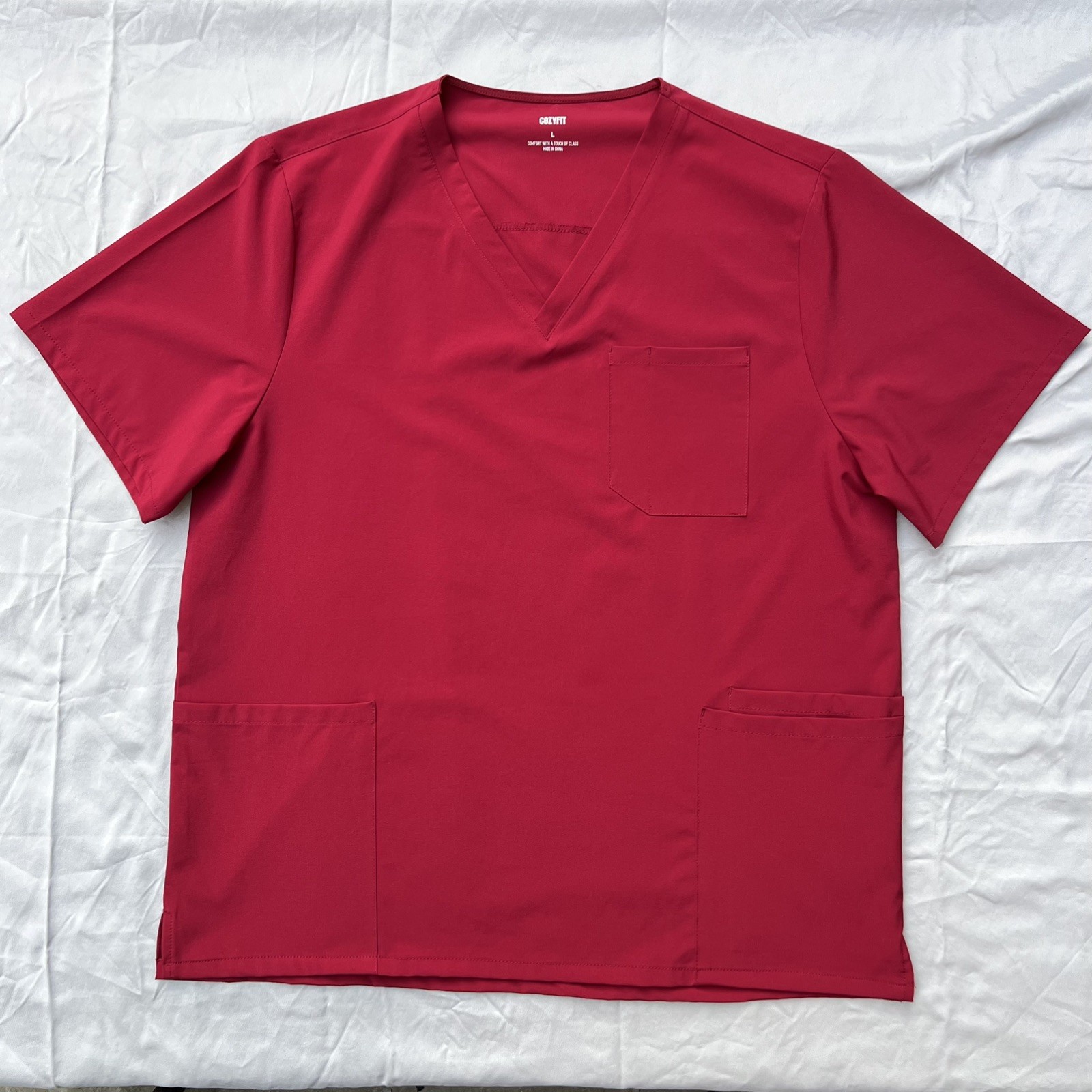 Mens Large Size Burgundy Scrub Set Stretch V-Neck Anti-Wrinkle Top & Jogger Pant