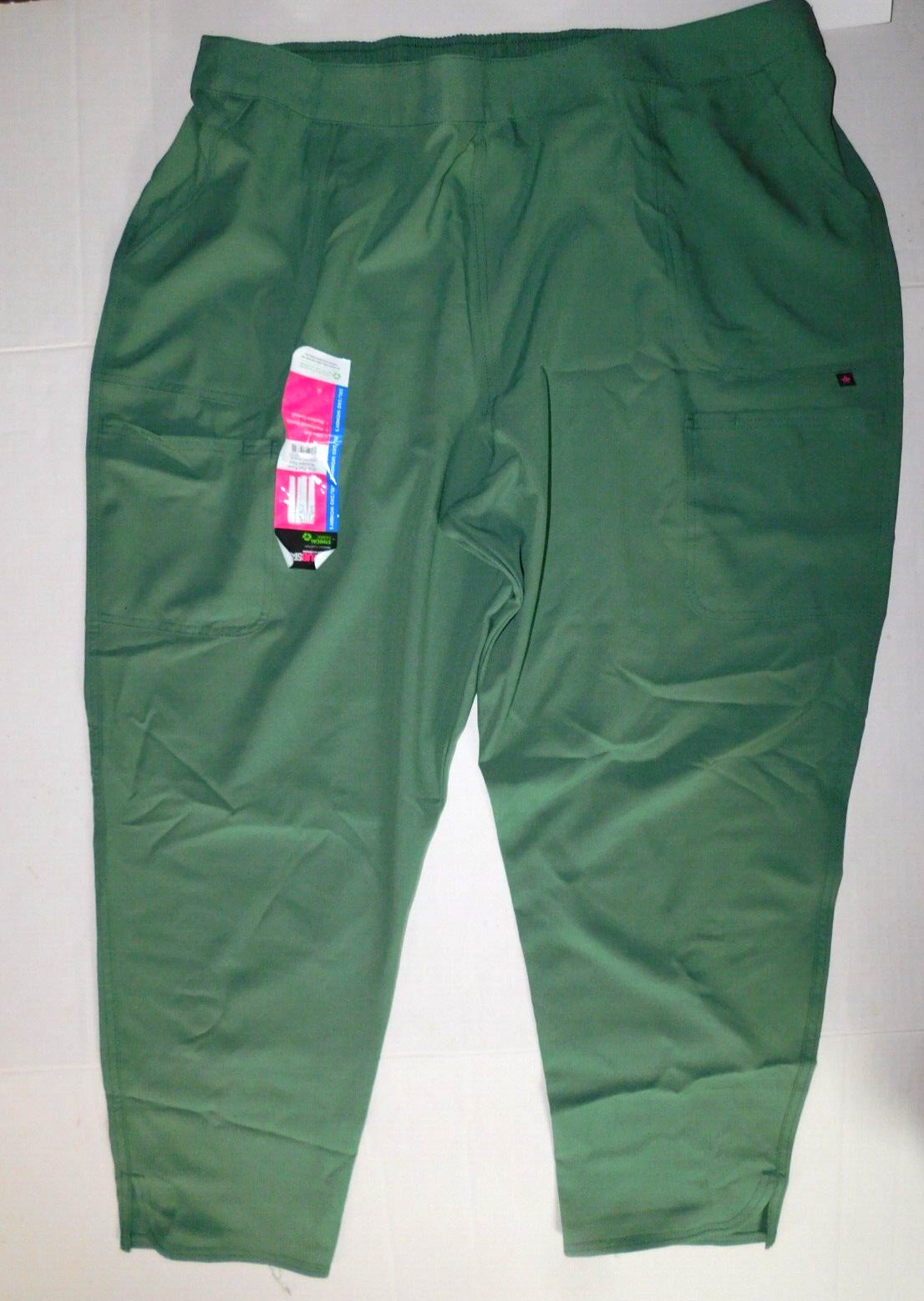Womens Green 3XL Scrub Pants Slim Flat Front Waisted Pants Slit Ankle