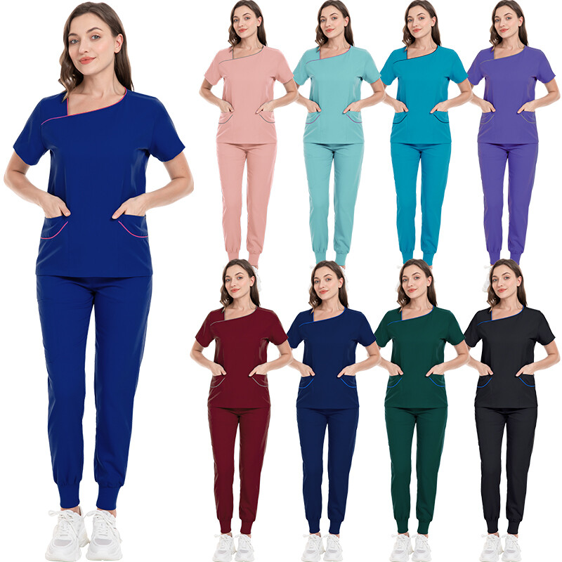 Stretch Jogger Scrub Set Women Top Pants Nurse Medical Hospital Uniform Workwear