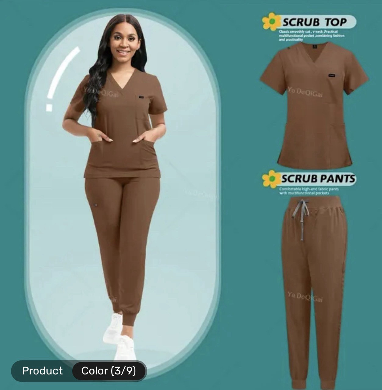 Ya De Qi Gai Women’s Medical Solid Color Scrub Set – Multiple Colors Available