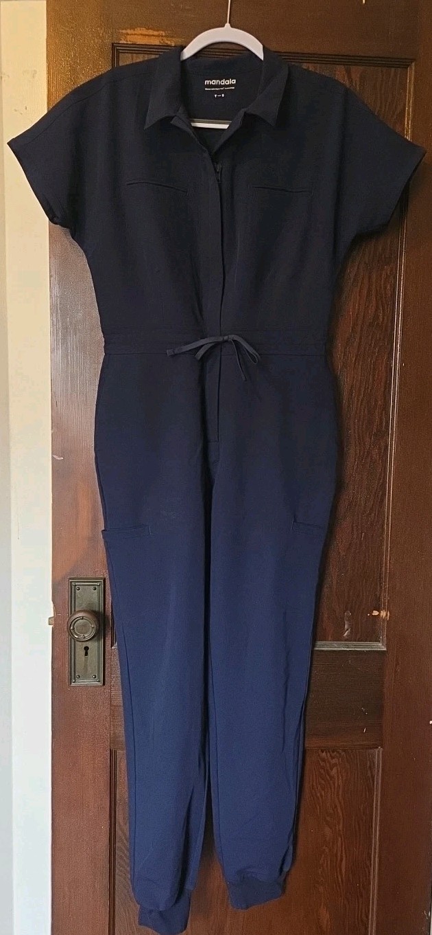 Mandala Scrubs Womens Jumpsuit Navy Blue Size Small/Tall(Fits as A Reg Or Short)