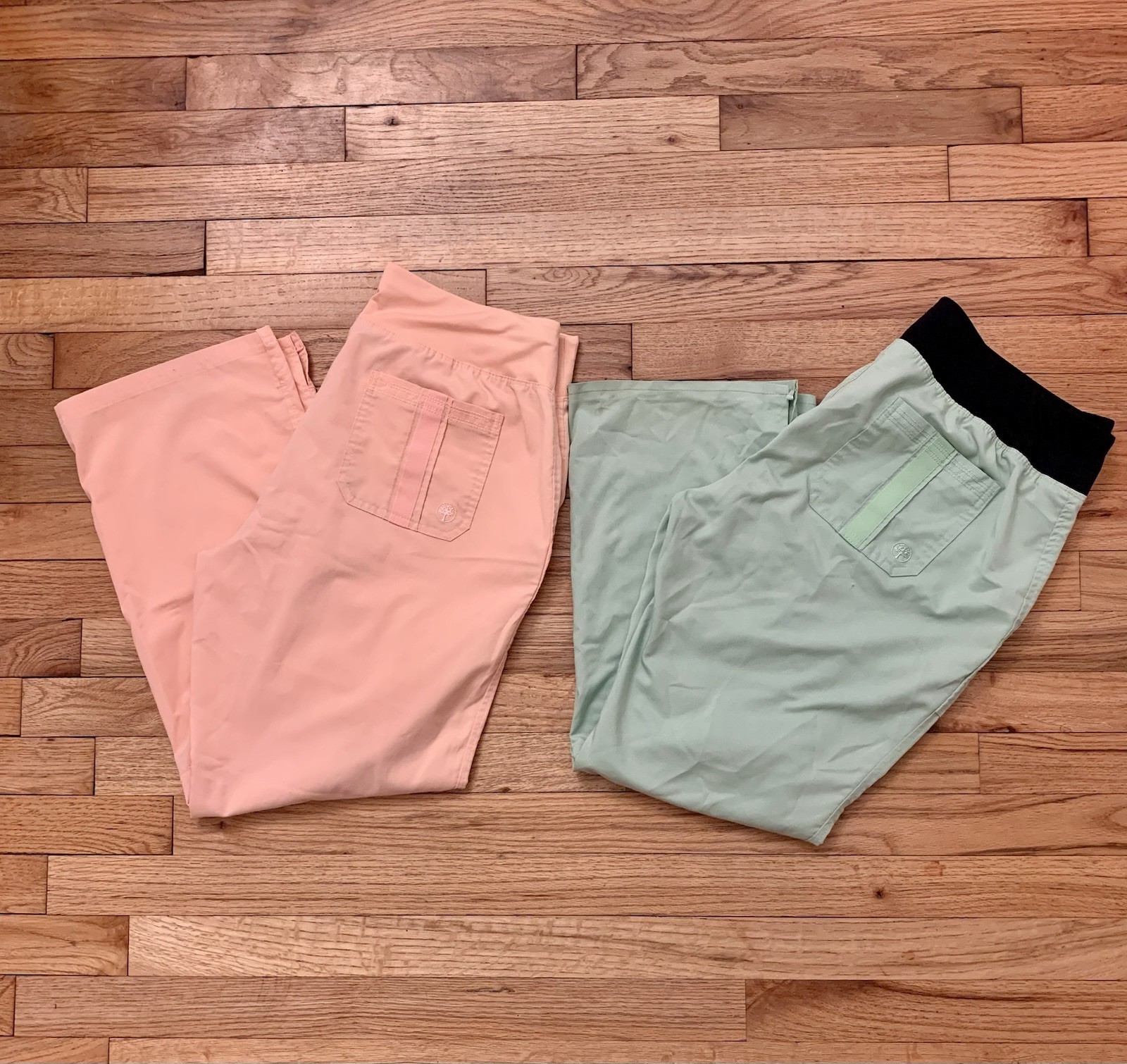 2 Pair – Healing Hands Purple Label Yoga Scrub Pants – Peach/Lime – Large Petite