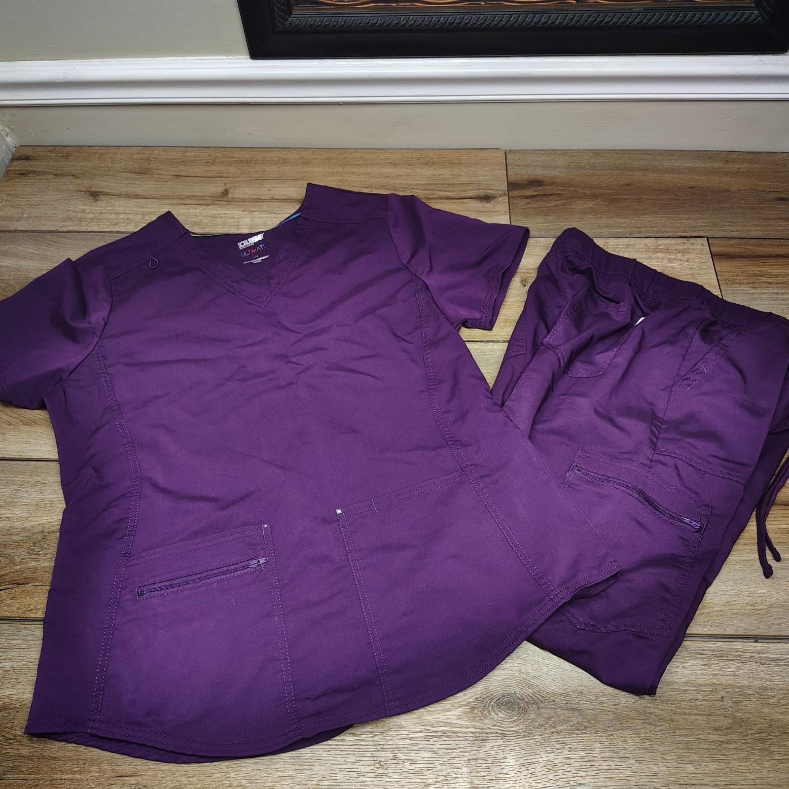 Scrubstar Ultimate Stretch 2-Piece Matching Scrub Set Large Purple V-Neck