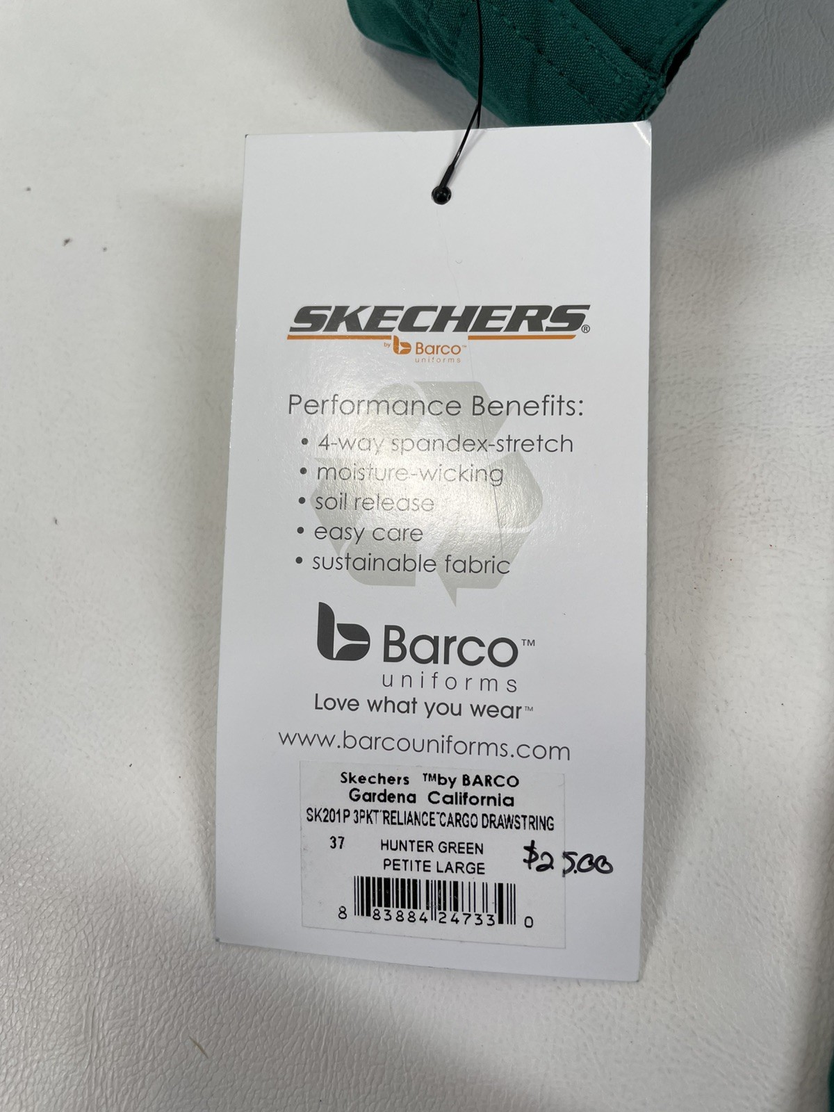 Skechers Barco Scrubs Pants Reliance Cargo Drawstring Womens LP Hunter Green NWT