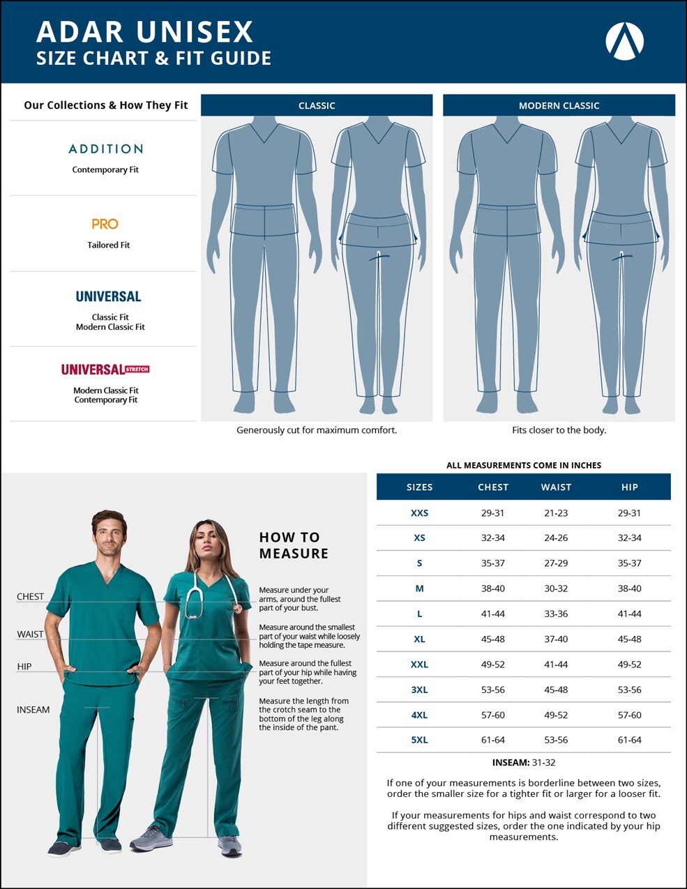 ADAR UNIFORMS Adar Universal Unisex Scrub V-Neck Tunic 3 Pocket (In Many Colors)