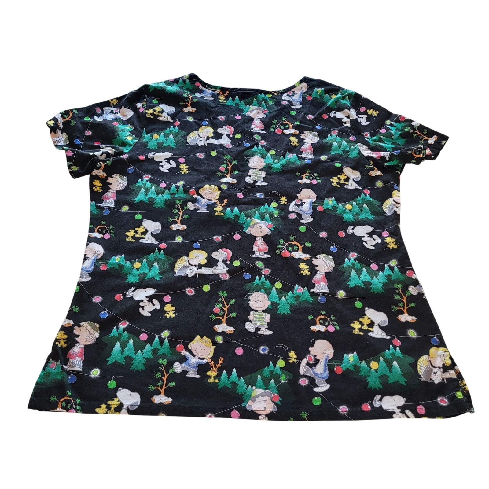Peanuts Christmas Scrub Top M By Peanuts Worldwide LLC 100% Cotton Black