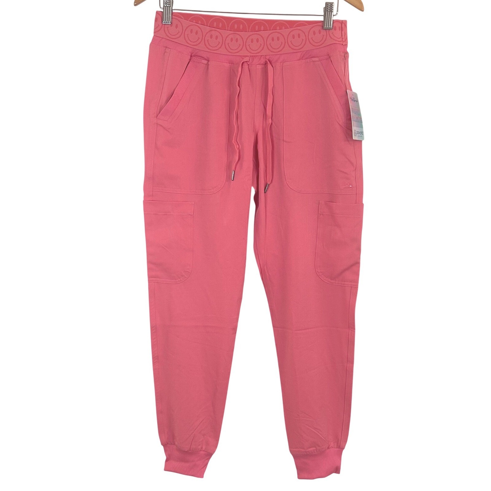 NWT Ava Therese Zavate Pink Smiley Face Scrub Pants Joggers 3080 Women’s S Cargo
