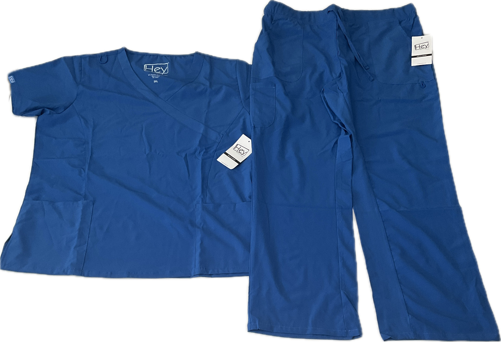 Hey Scrub Top And Pant Sets Womens Size M Blue Stretch With Pockets 2 Sets