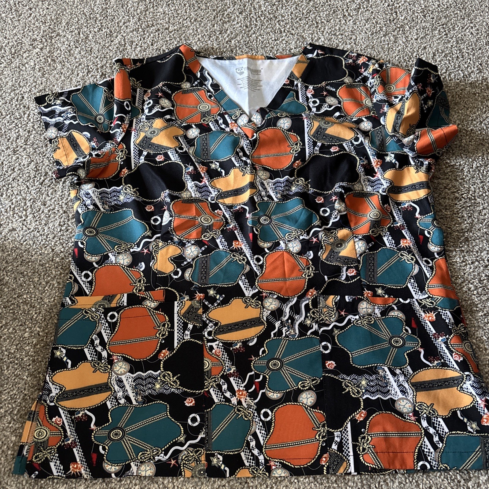 PANDAMED SCUBS Women’s Scrub Top Sz L V-neck Multi Color