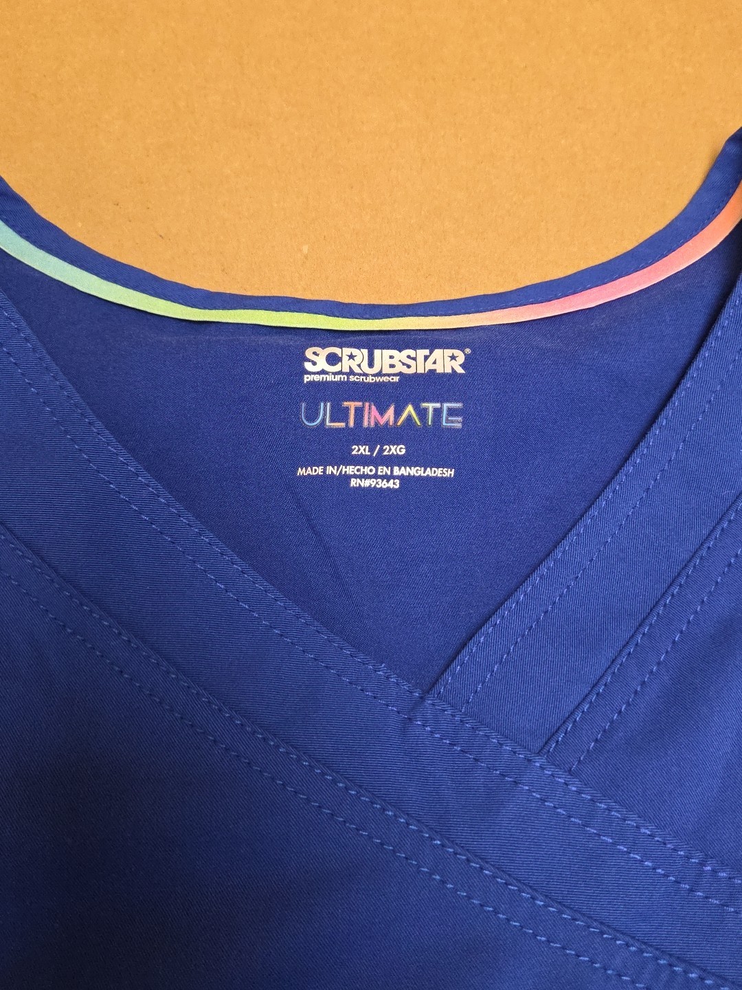 Womens 2XL Solid Blue Scrub Top Mock Wrap V Neck Premium Ultimate Scrubstar