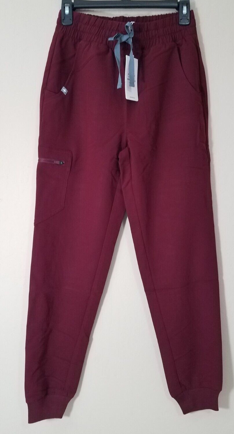 Figs Zamora High Waisted Scrub Pants Women size XS Burgundy W20SW2028 NEW