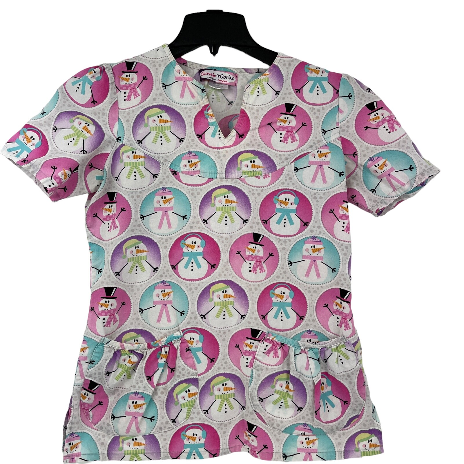 Scrub Works Scrub Top Size XS Snowman Print