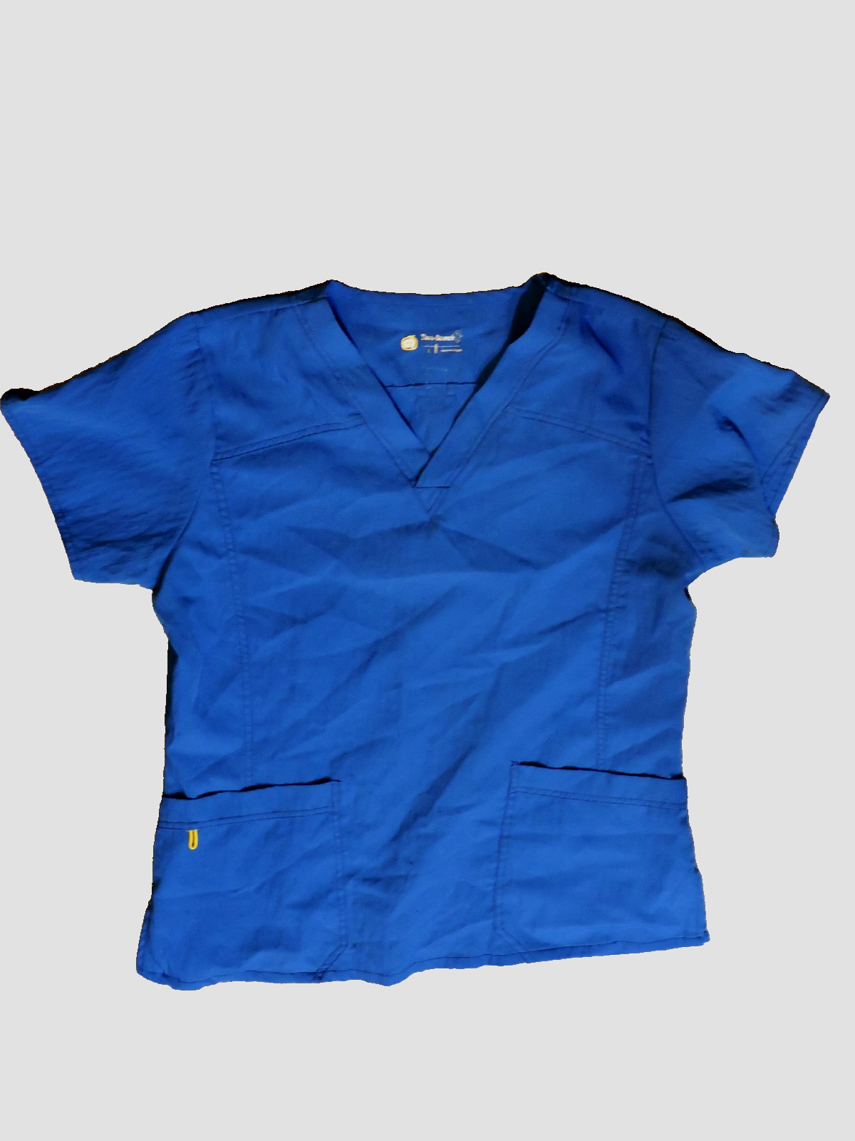 Spread Good Cheer 4-way stretch blue womens SZ L scrub top poly blend