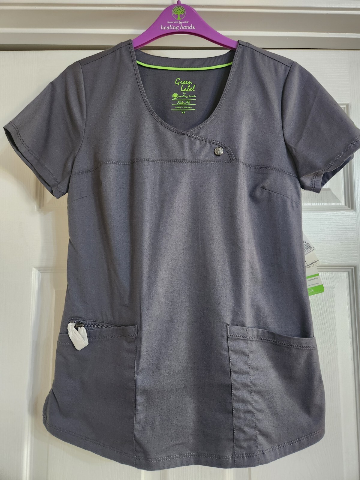 Healing Hands Women’s Scrub Top Green Label Angie Top Pewter SZ XS Nursing Medic