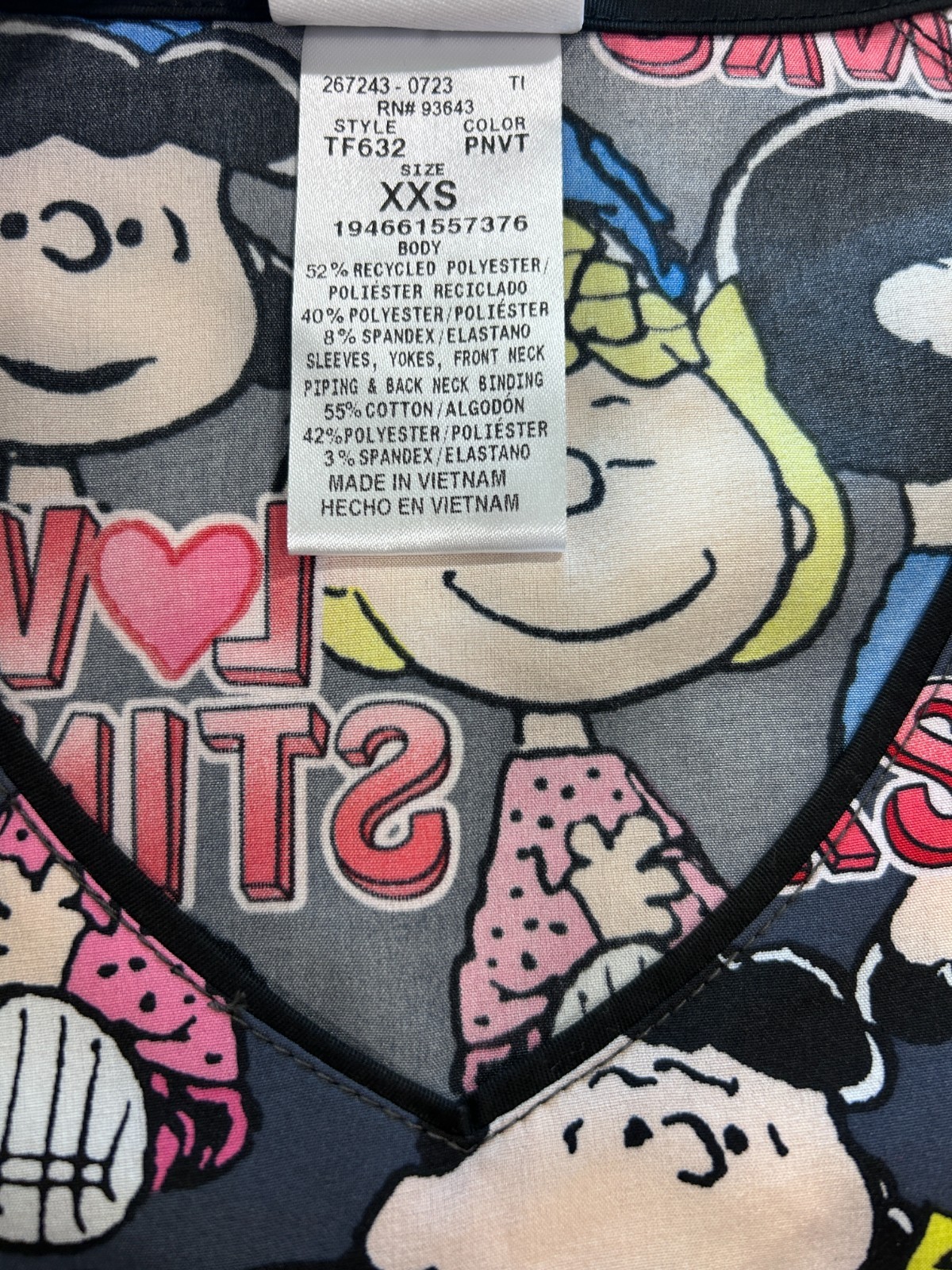 Charlie Brown Cherokee Scrubs Tooniforms Peanuts V Neck XXS Extra Extra Small