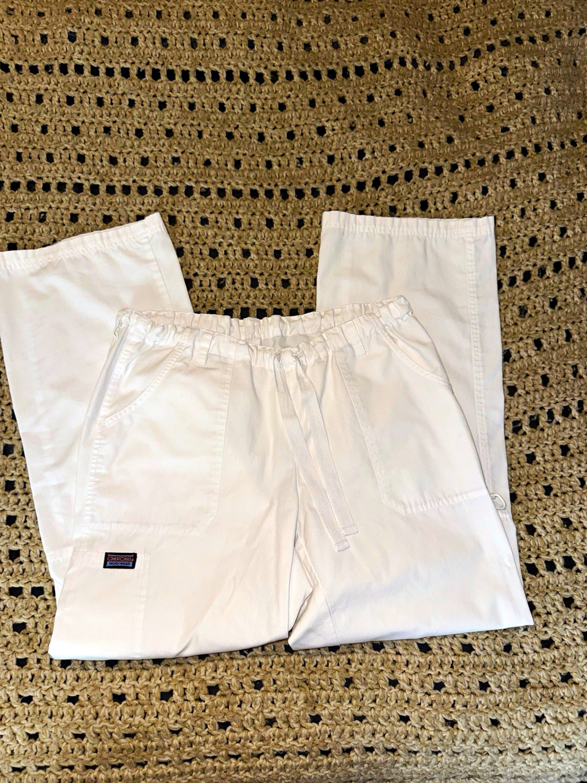 Cherokee Workwear Unisex White Scrub Pants M Style 4020 Drawstring Elastic