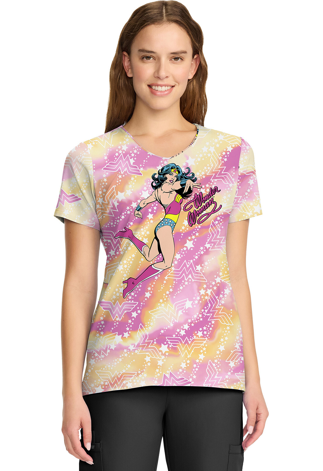 Wonder Woman Cherokee Scrubs Tooniforms DC Comics V Neck Top TF626 DMGY