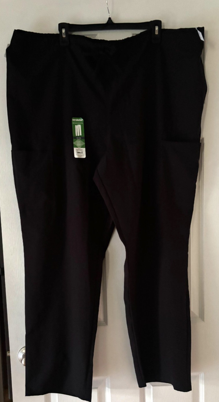 ScrubStar Drawstring Black Scrub Pants, 3XL, NWT, Unisex, Polyester, Free Shpg