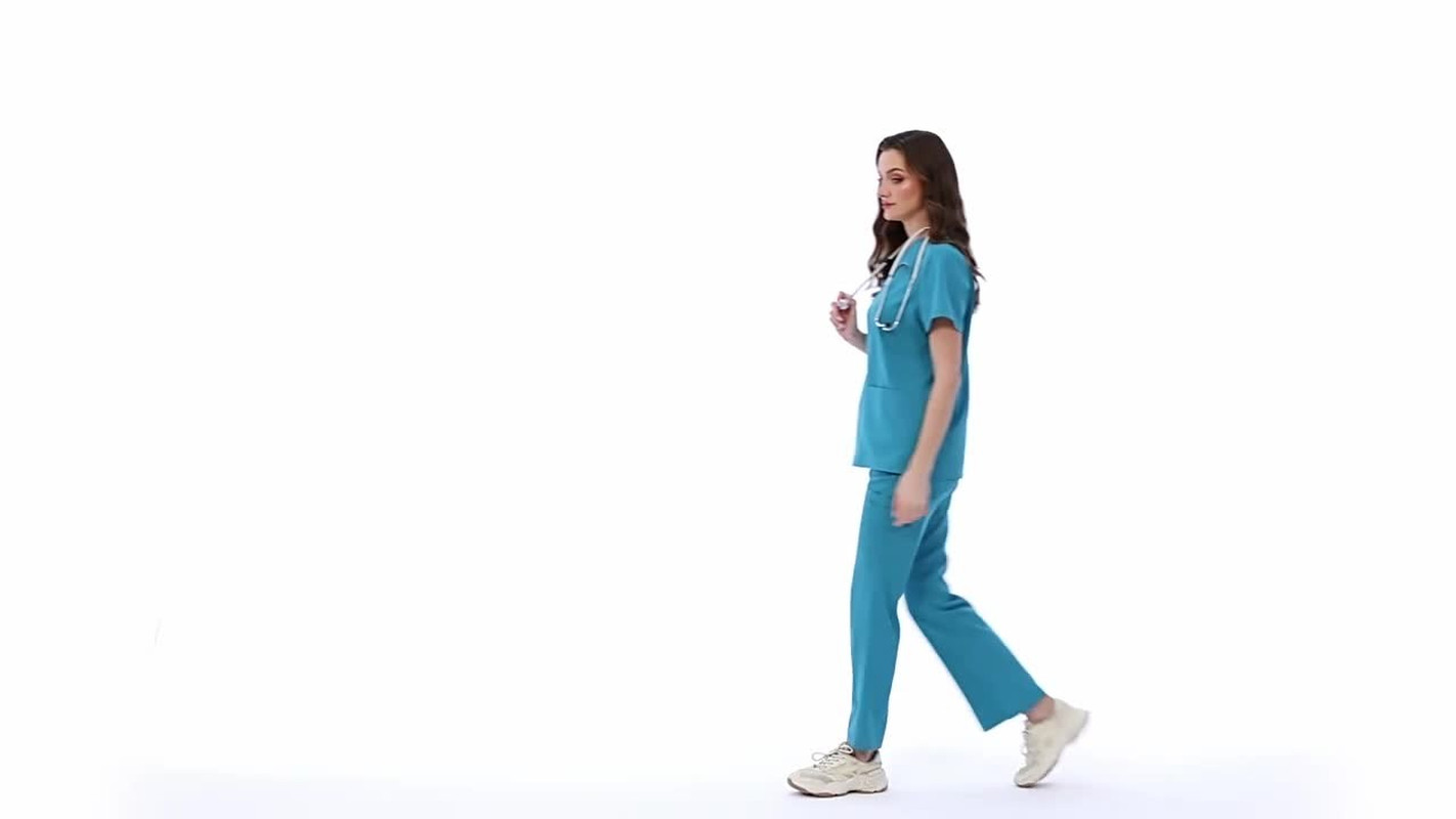 Nursing Medical Scrub Set Flare Pants Drawstring Multi Pocket Comfortable Set