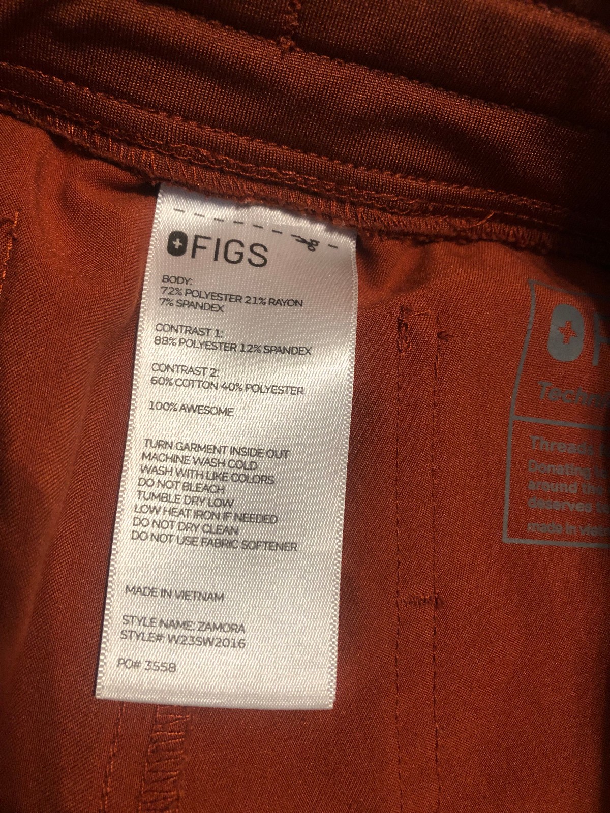 FIGS Scrubs Pants Bottoms Technical Collection Zamora PO#3558 Terracotta Small S