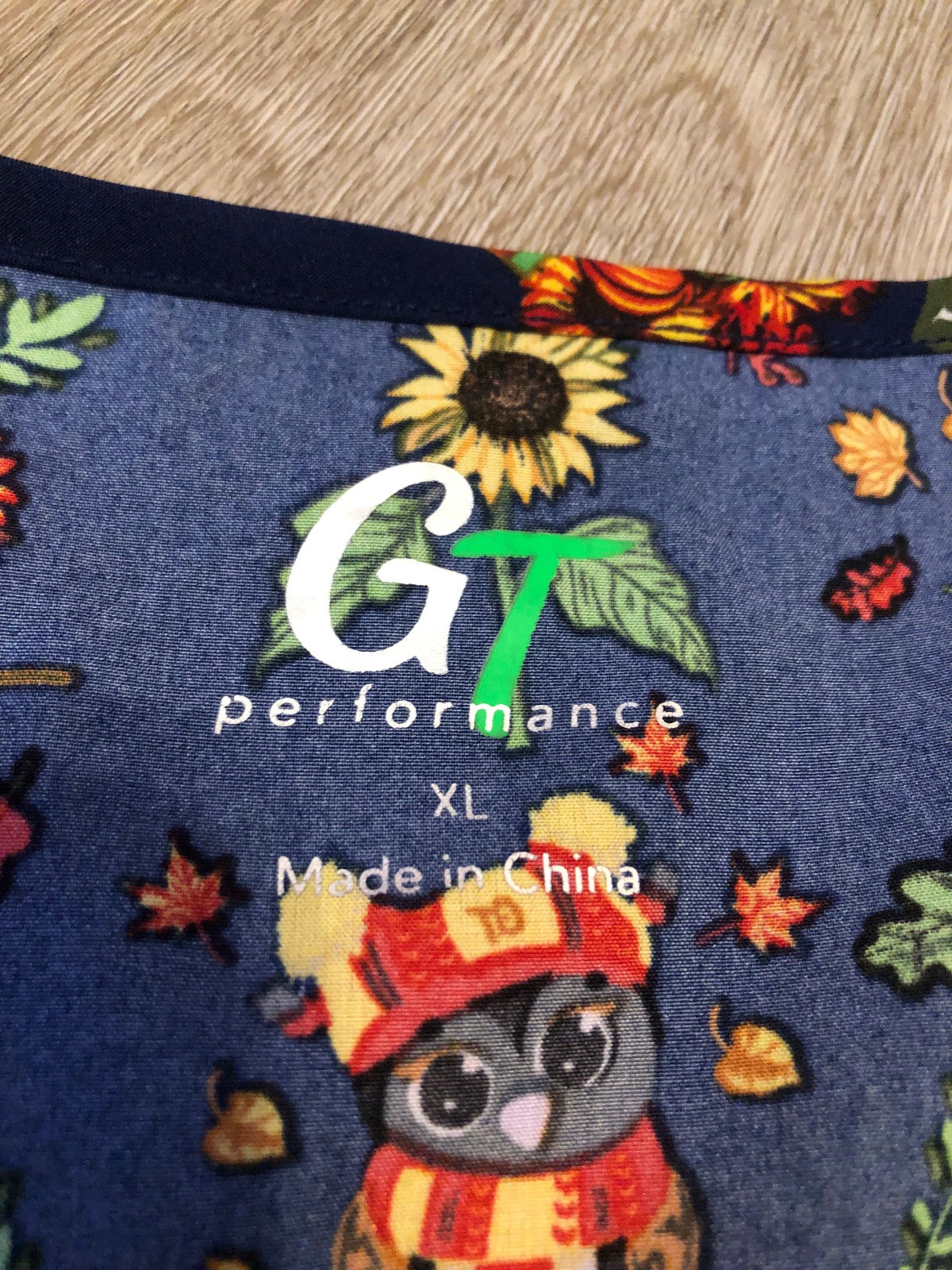 GT Scrub Scrubs Top Thanksgiving Pumpkins Fox Fall Theme Leaves XL (H250)