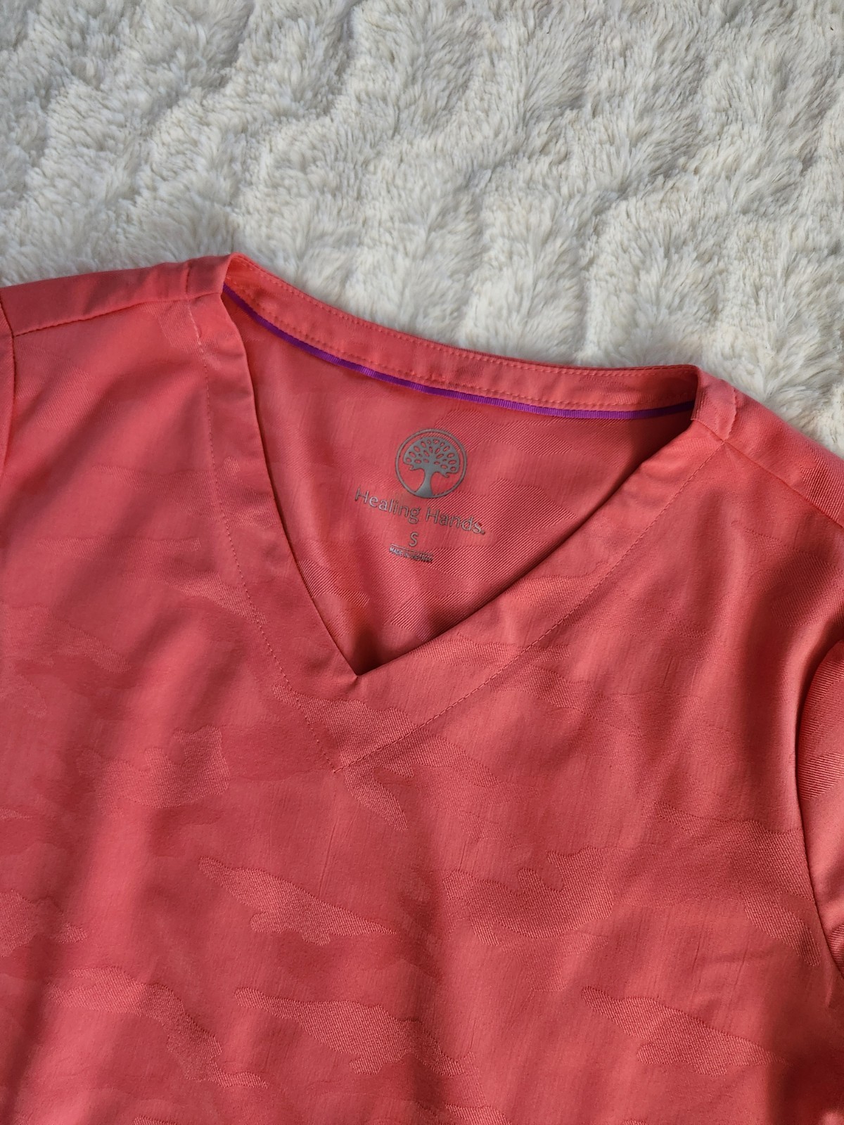 Healing Hands Purple Label Womens Joy Coral Curved V-Neck Scrub Top Small