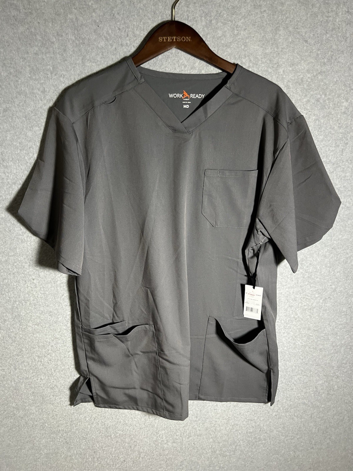 Work Ready Medical Scrub Top Unisex Medium Pewter Flexibility Poly/Rayon/Spandex
