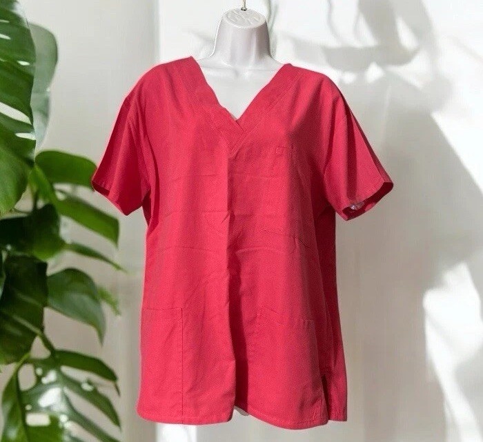 Women Just Love Pink Short Sleeve Pullover Scrub Top Sz XL