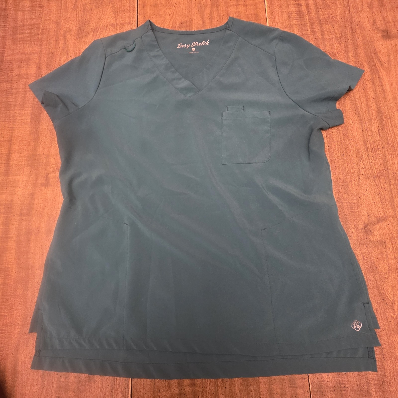 LOT OF 2 Easy Stretch Women’s L Scrub Top NURSING NURSE RN MEDICAL TOPS POCKETS