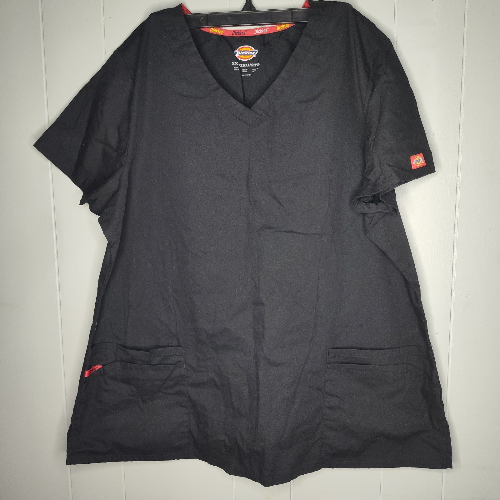 Dickies Scrub Top Women 2XL V Neck Short Sleeve Medical Uniform Pockets Logo