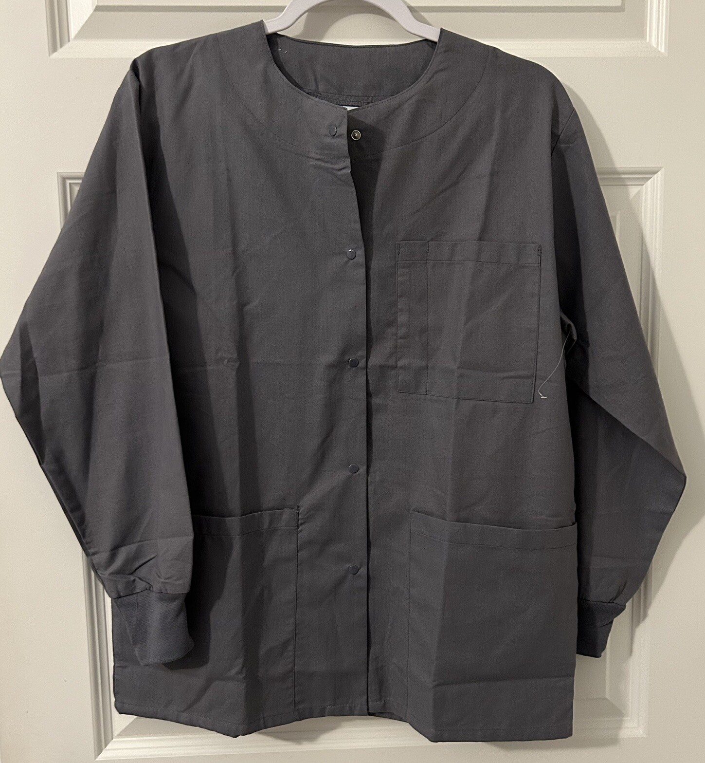 New Delta Scrub Jacket Womens Xs Slate Gray Snaps Long Sleeve Pockets Medical
