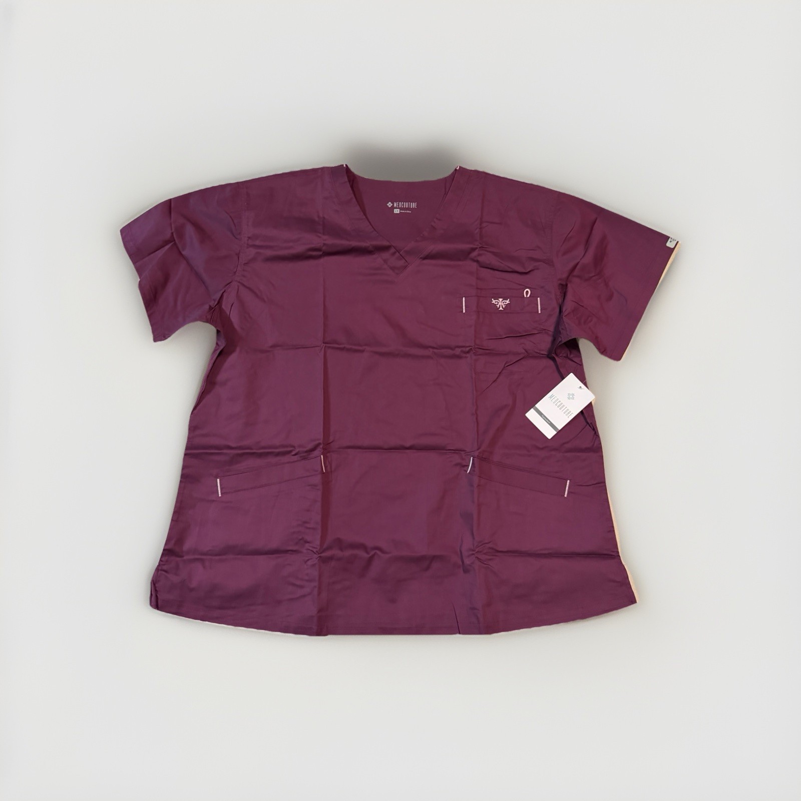 MED COUTURE Signature Cotton Women’s Multi Pocket Scrub Top -2XL -Wine